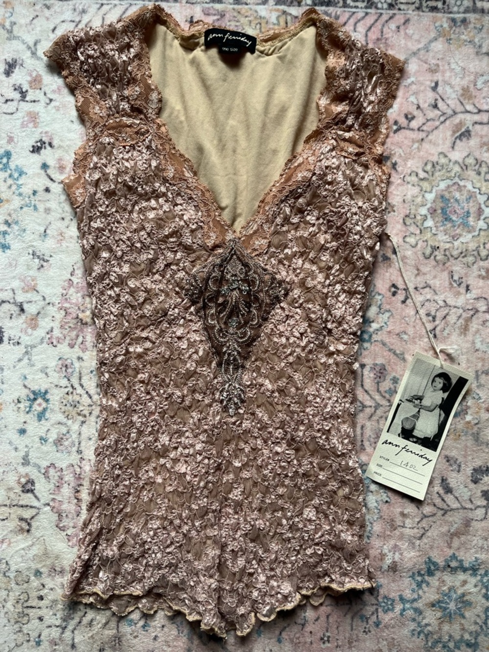Ann Ferriday Blush Lace-Trim Camisole